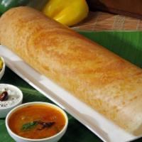 Plain Dosa · Vegan & gluten-free. Thin crepe made of rice & lentil batter. Served with sambar, coconut ch...
