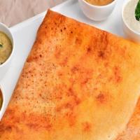 Podi Masala Dosa · Vegan & gluten-free. Dosa topped with freshly grounded lentil powder. Served with sambar, po...
