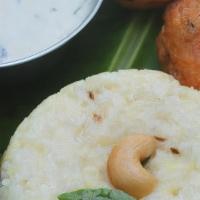 Pongal - Vada Combo · Gluten-free. Soft cooked lentil rice served with 2 vada. Served with Sambar, Coconut Chutney...