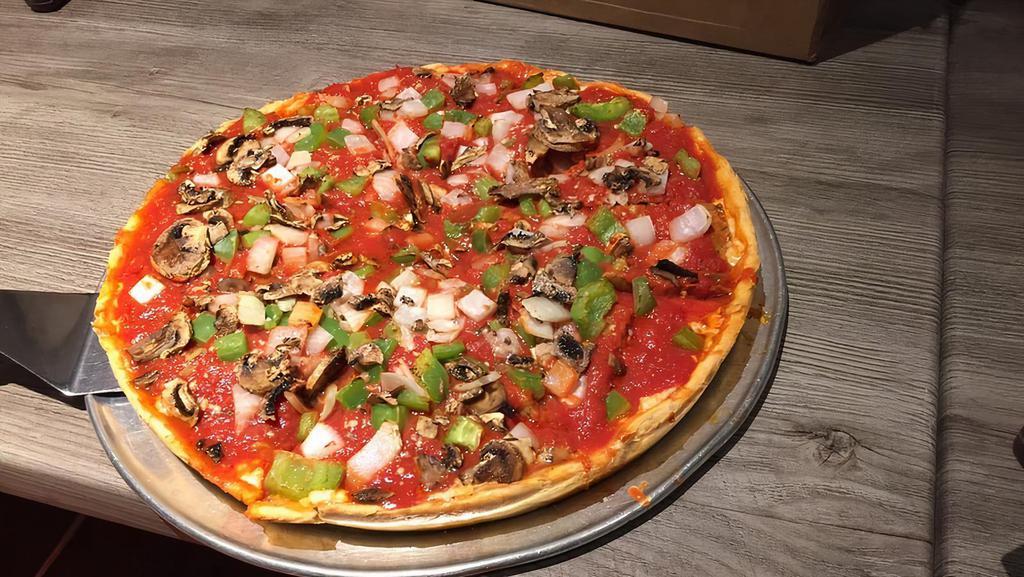 Veggie Pizza · Mushrooms, onions, green peppers, and black olives.