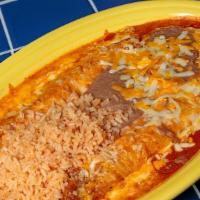 Two Enchilada Plate · Two enchiladas (beef, chicken, seafood, cheese, cheese and onion, or special vegetarian spin...