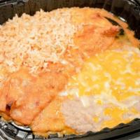 One Enchilada Plate · One enchilada (beef or chicken) with a side of beans and rice.