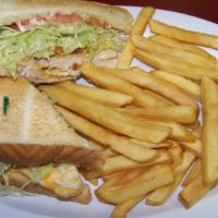 Cali Chicken Sandwich · Grilled chicken breast. Served on Texas toast, with mayo, lettuce, tomato, avocado, bacon an...