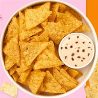 Queso & Chips · Muy Awesome homemade melted cheese dip with warm tortilla chips