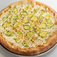 Pickle Pizza · Topped with dill, olive oil, garlic, pickles, and garlic aioli