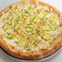 Gf Pickle Pizza · Topped with dill, olive oil, garlic, pickles, and garlic aioli