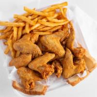 Wings (8Pc), Fries & Drink · 8 pieces of juicy chicken wings,  with fries and a drink on the side.
