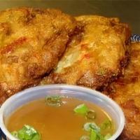 Vegetable Egg Foo Young · With rice. Sauce on the side.