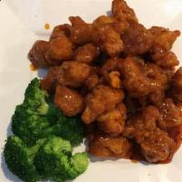 General Tso'S Chicken 左宗鸡 · Hot & Spicy. Hot! the general favorite dish, crispy chunks chicken w. red hot sauce on brocc...
