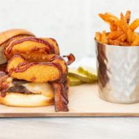 Bbq Bacon Cheeseburger · Cheddar and Pepper Jack Cheese, Grilled Jalapeño, Apple Wood-smoked Bacon, BBQ Sauce topped ...