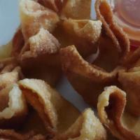 Crab Rangoon (6) · Cream cheese and imitation crab meat wrapped in wonton skin the deep-fried. Served with a sw...