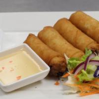 Egg Rolls (Vegetable) (4 Pcs.) · Deep-fried egg rolls, stuffed with carrots, cabbage and clear
bean noodles served with sweet...