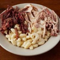 Mac & Cheese · Our delicious white cheddar mac & cheese topped with your choice of brisket, pulled pork, or...