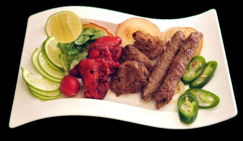 Mix Grill Platter · Includes Chicken Boti, Malai Chicken Boti, Chicken Tikka Boti, Pasanda kabab and Beef seekh kabab