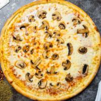 The Funghi Empire Pizza · Our famous house made dough topped with red sauce, mushrooms, and our house cheese blend