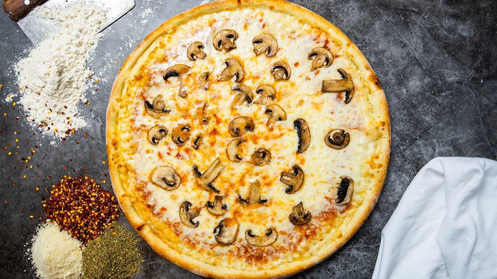 The Funghi Empire Pizza · Our famous house made dough topped with red sauce, mushrooms, and our house cheese blend