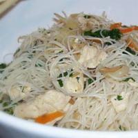 #47. Chicken Chow Mei Fun · Skinny rice noodles stir fry with chicken onion bean sprouts bok choy and eggs in delicious ...