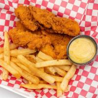 Chicken Tenders · Four pieces crispy breaded chicken tenders deep-fried to perfection. With fries for an addit...