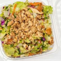 Fattoush Salad · Lettuce, tomato, cucumbers, red cabbage, with pita chips and a Mediterranean dressing.