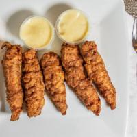 Chicken Tenders (5 Pieces) · Homemade batter, served with choice of BBQ sauce or honey mustard.