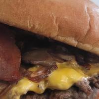 Bacon Cheeseburger · double cheeseburger, yellow American cheese, grilled bacon,  grilled onion, grilled mushroom...