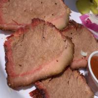 Family Smoked Brisket Pack · Texas Style 1.5 LB. Beef Brisket. Choice of two sides (Cole Slaw, Bake Beans, Mac n Cheese, ...