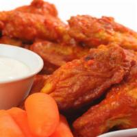6 Wings Buffalo · Served with fries 
buffalo(hot)
OR
honey BBQ