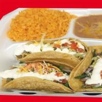 3 Pc Tacos Supreme · Serve with Meat Cheese Lettuce, Tomato And Sour Cream Your choice is steak, chicken, gyro, g...
