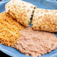 Breakfast Giant Burrito · A large flour tortilla filled with chorizo and eggs beans lettuce tomato and cheese.