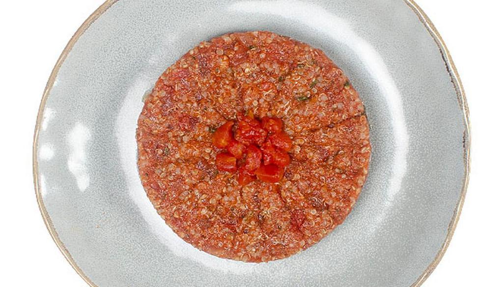 Tomato Kibbeh · diced tomatoes mixed with cracked wheat, minced onion, bell peppers, and spices.  may substitute organic quinoa upon request (vegan)