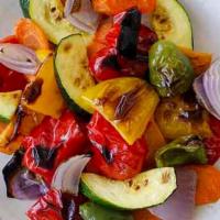 Grilled Vegetables · Lightly seasoned bell peppers, onion, carrot, and zucchini. (vegan, gluten-free, soy-free)