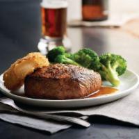 Top Sirloin (8 Oz.) · USDA Choice chargrilled top sirloin finished with garlic butter. Served with garlic mashed p...