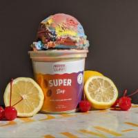 Superdog Ice Cream · Lemon, cherry, and blue moon ice cream.