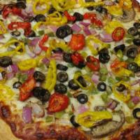 Vegetarian Pizza · Mushroom, onion, black olives, green pepper, banana peppers, and cheese.