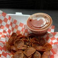 Pepperoni Chips · 6 oz of Pepperoni Baked in the over sprinkle with Italian Season and Parmesan Cheese

Come w...