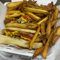 Doughnut'S Dogs · 2 Beef Hot Dogs, Chili, Cheese & Fries or Tots $10
2 Beef Hot Dogs, Cheese & Fries or Tots $...
