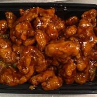 Ls29. General Tso'S Chicken · Served with white rice. a large chunks of chicken marinated and sauteed with scorched red pe...