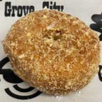 Dutch Crumb Cake Donut · Cake donut dipped in glaze and rolled in dutch crumb - a crumb made from other cake donuts