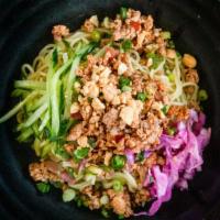 Nuts About Peanut Butter Bowl · Chilled House noodle in sweet peanut butter soy sauce, minced pork, cucumber, sweet sour sla...