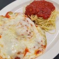 Eggplant Parmigiana · Baked with marinara and Italian cheese served with linguini