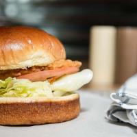 Fried Chicken Sandwich · Everything includes crisp lettuce, sliced red tomato, and mayonnaise served on a perfectly t...