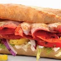 The 1935 Italian Classic · Salami, sandwich pepperoni, and hot ham served on an Italian hoagie, topped with provolone c...