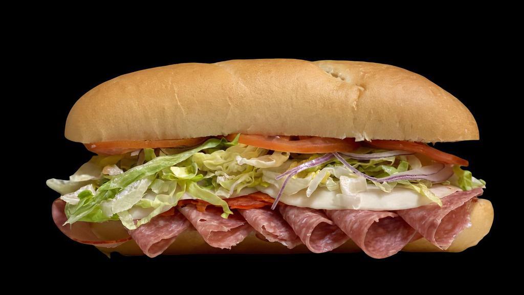 Phillip'S Favorite Muffelatta · Hot ham, salami, pepperoni, mortadella, served on an Italian hoagie topped with provolone cheese, lettuce, tomato, onion, and our signature olive spread.