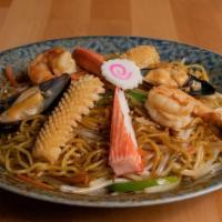 Seafood Stir-Fry Ramen /  シーフードラーメン炒め · Boiled Ramen Stir-Fry With Shrimp, Mussel, Squid, Crab Meat, Fish Cake, Bean Sprouts, Carrot...