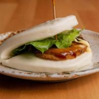 Pork Bun · Steamed Bun Wrapped Lettuce, Roasted Pork Belly With Japanese Mayo And House Special Sauce.