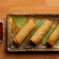 Harumaki (3Pcs) · Deep-Fried Veggie Stuffing Spring Rolls With Sweet Spicy Sauce.
