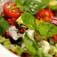 Garden Fresh House Salad · Salad greens tomatoes onions cucumbers and house dressing. add salmon for an additional charge