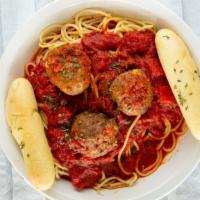 Spaghetti With Meat Balls · Spaghetti Pasta Served Marinara Sauce, Topped with Meat Balls