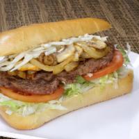 Rib Eye Steak Sandwich Combo Special · Grilled mushroom, grilled onion, mozzarella cheese, lettuce, tomato, and mayonnaise.