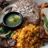 Combo De Cecina · Adobo pork fillet and steak fillet marinated with our authentic Mexican spices. Served with ...